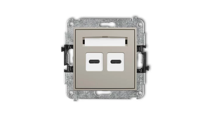 MINI Mechanizm ładowarki USB podwójnej 2xUSB C, 20W max. taupe 60MCUSB-7