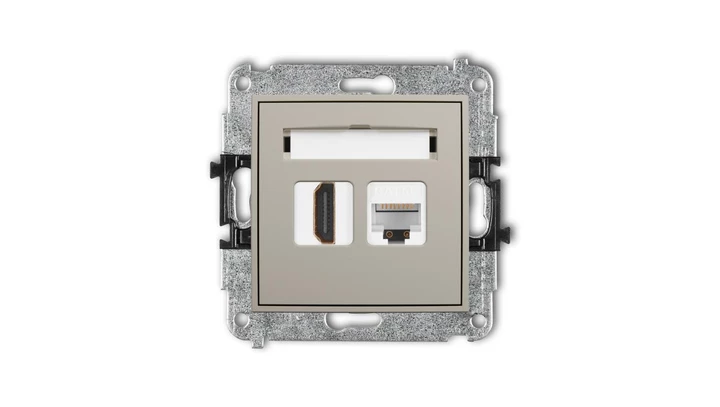 MINI Mechanizm gniazda pojedynczego HDMI 2.0, 4K + gniazda komp. poj. 1xRJ45, kat. 5e, 8-stykowy taupe 60MGHK