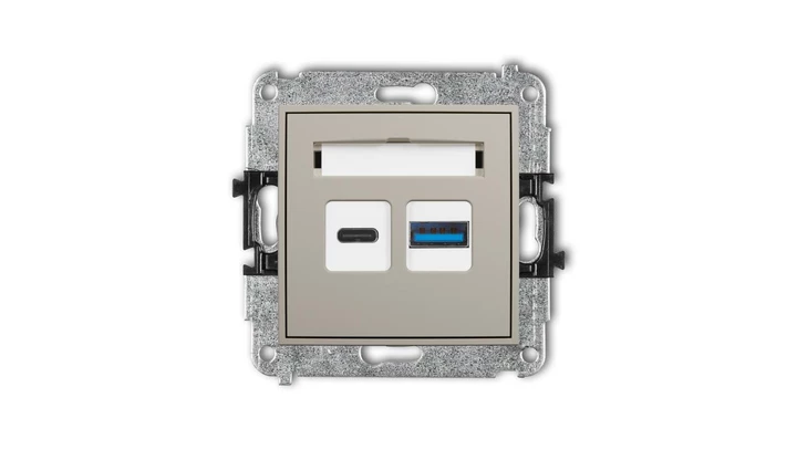 MINI Mechanizm ładowarki USB podwójnej USB C + USB A, 20W max. taupe 60MCUSB-8