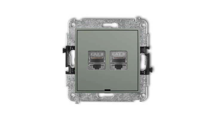 MINI Mechanizm gniazda komputerowego podwójnego 2xRJ45, kat. 8, ekranowany, 8-stykowy, bez pola opisowego szałwiowy 61MGKBO-12