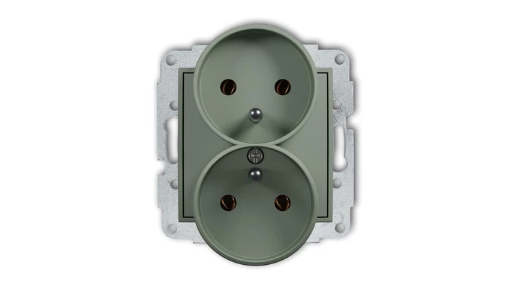 MINI Mechanizm gniazda podwójnego do ramki z uziemieniem 2x(2P+Z) (bez przesłon torów prądowych) szałwiowy 61MGPR-2z