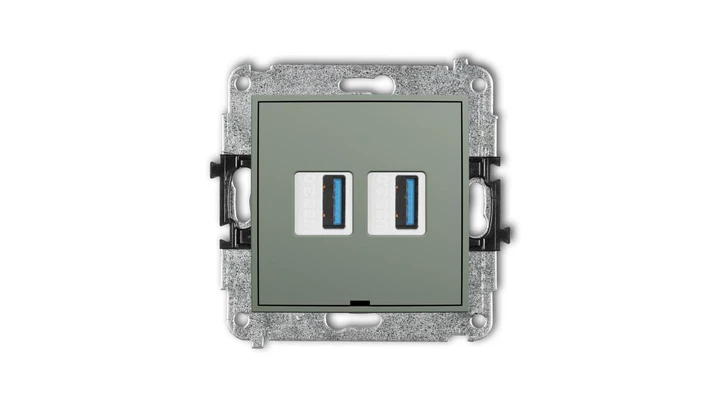 MINI Mechanizm gniazda podwójnego 2xUSB A-A 3.0, bez pola opisowego szałwiowy 61MGUSBBO-6