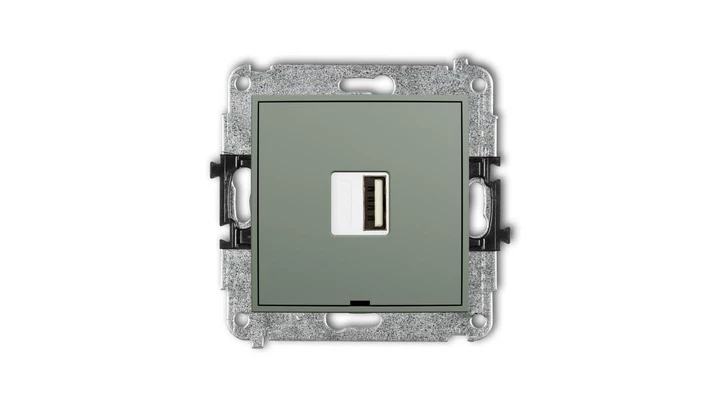 MINI Mechanizm ładowarki USB pojedynczej USB A, 5W max., 5V, 1A, bez pola opisowego szałwiowy 61MCUSBBO-1