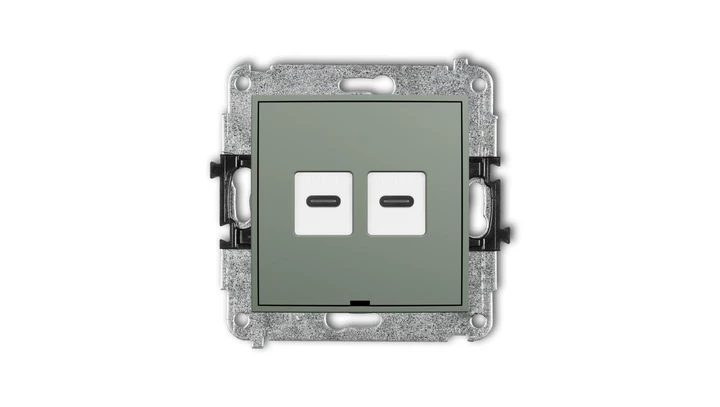 MINI Mechanizm gniazda podwójnego 2xUSB C-C, bez pola opisowego szałwiowy 61MGUSBBO-8