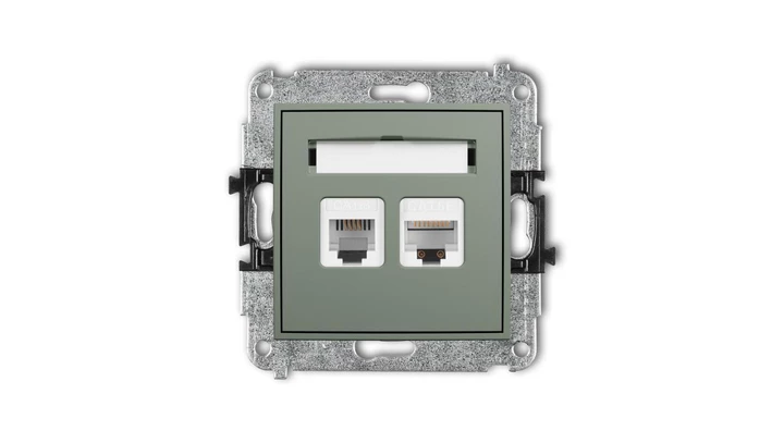 MINI Mechanizm gniazda telefonicznego 1xRJ11 + komputerowego poj. 1xRJ45, kat. 5e, 8-stykowy, beznarzędziowe szałwiowy 61MGTK