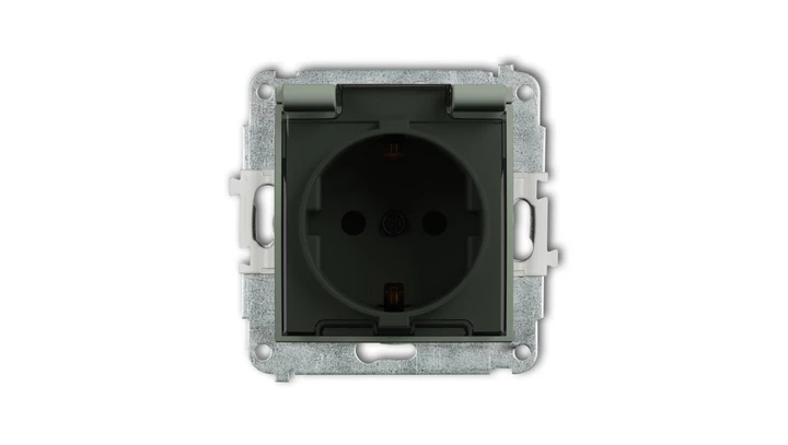 MINI Mechanizm gniazda bryzgoszczelnego z uziemieniem SCHUKO 2P+Z (klapka dymna przesłony torów prądowych) szałwiowy 61MGPB-1sdp