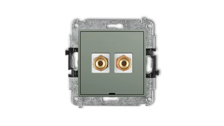 MINI Mechanizm gniazda głośnikowego poj., bez opisu (banan - czerwony i czarny, pozłacany, 4 mm2, skręcany) szałwiowy 61MGGBO-4