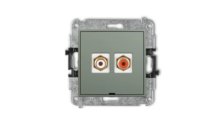 MINI Mechanizm gniazda podwójnego RCA, bez pola opisowego (typu cinch - biały i czerwony, pozłacany) szałwiowy 61MGRCABO-2