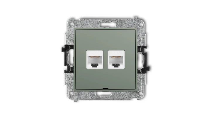 MINI Mechanizm gniazda komputerowego podwójnego 2xRJ45, kat. 5e, 8-stykowy, bez pola opisowego szałwiowy 61MGKBO-2