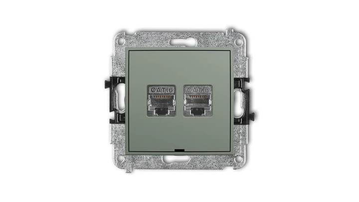 MINI Mechanizm gniazda komputerowego podwójnego 2xRJ45, kat. 6, ekranowany, 8-stykowy, bez pola opisowego szałwiowy 61MGKBO-6