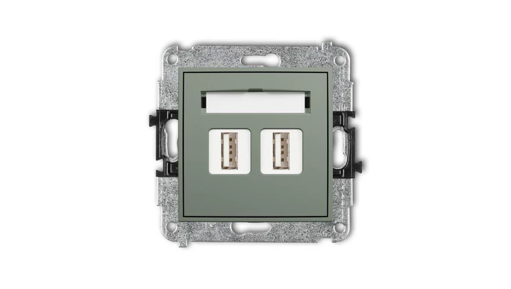 MINI Mechanizm gniazda podwójnego 2xUSB A-A 2.0 szałwiowy 61MGUSB-2