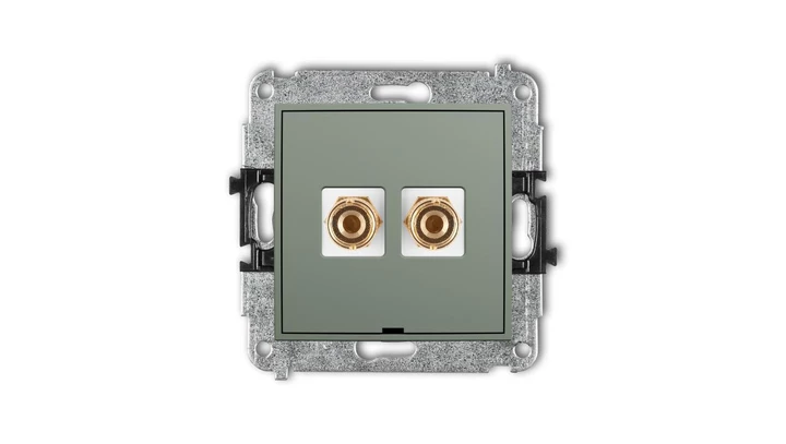 MINI Mechanizm gniazda głośnikowego poj., bez opisu (banan - czerwony i czarny, pozłacany, 4 mm2, do lut.) szałwiowy 61MGGBO-3