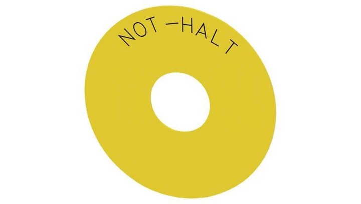 Etykieta żółta samoprzylepna 75mm do otworów 22mm inskrypcja /NOT-HALT/ SIRIUS ACT 3SU1900-0BC31-0AT0