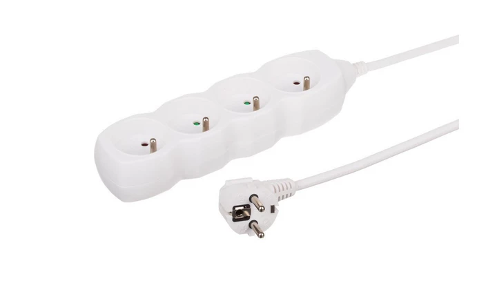 Przedłużacz 4-gniazdowy, 3m biały, 3x1,0mm OWY 34430