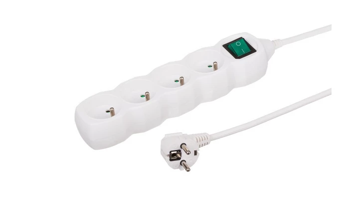 Przedłużacz 4-gniazdowy, 5m biały, z łącznikiem, 3x1,0mm OWY 35450