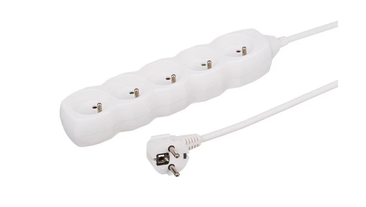 Przedłużacz 5-gniazdowy, 3m biały, 3x1,0mm OWY 34530