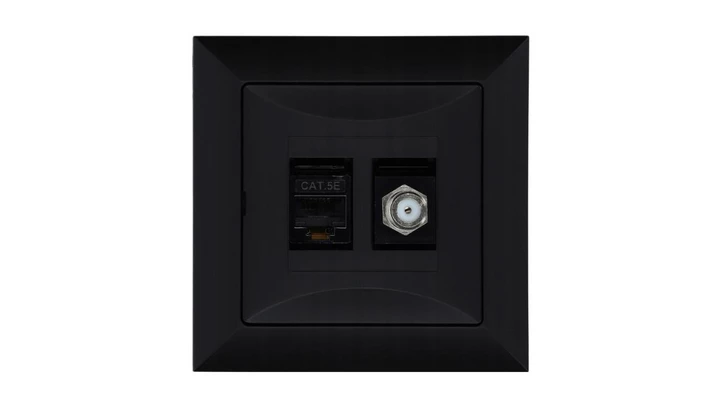 Gniazdo podtynkowe typu F + gn. RJ-45 Pola czarny, 33205