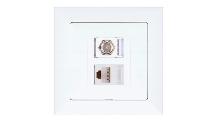 Gniazdo podtynkowe typu F + gn. RJ-45 Pola białe, 33026