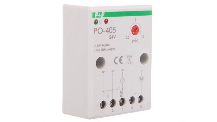 Przekaźnik czasowy 10A 1-15min 24V AC/DC z opóźnionym odpadaniem PO-405 24V AC/DC