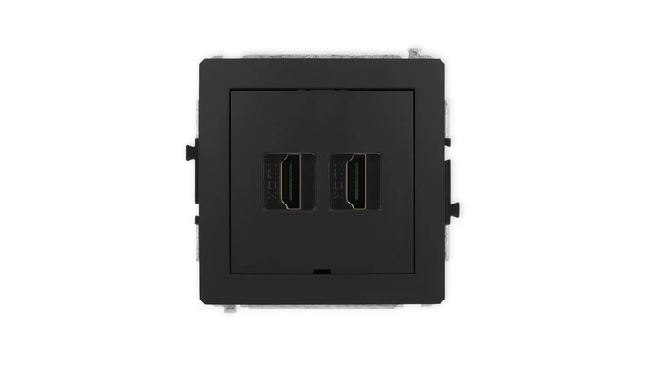 DECO Mechanizm gniazda podwójnego HDMI 2.1, 8K, bez pola opisowego czarny mat 12DHDMIBO-6