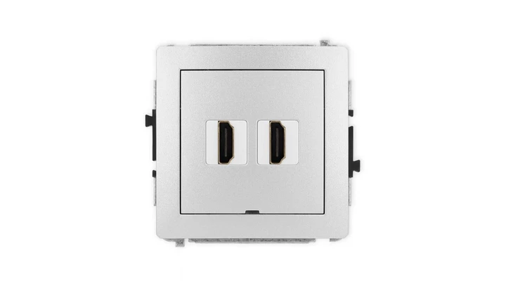 DECO Mechanizm gniazda podwójnego HDMI 2.1, 8K, bez pola opisowego srebrny metalik 7DHDMIBO-6