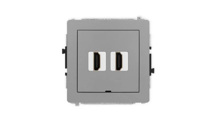 DECO Mechanizm gniazda podwójnego HDMI 2.1, 8K, bez pola opisowego szary mat 27DHDMIBO-6