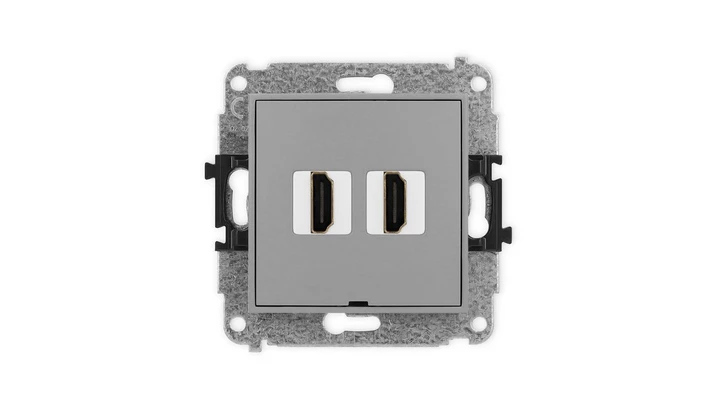 MINI Mechanizm gniazda podwójnego HDMI 2.1, 8K, bez pola opisowego szary mat 27MHDMIBO-6