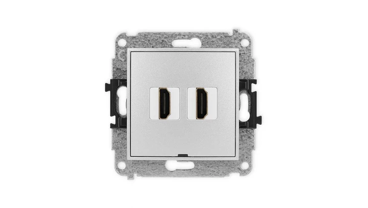 ICON Mechanizm gniazda podwójnego HDMI 2.1, 8K, bez pola opisowego srebrny metalik 7IHDMIBO-6