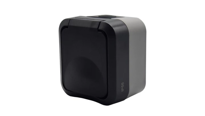 Gniazdo z uziemieniem pojedyncze natynkowe Aqua Pro IP55 szaro grafitowe klapka dymna / 60326