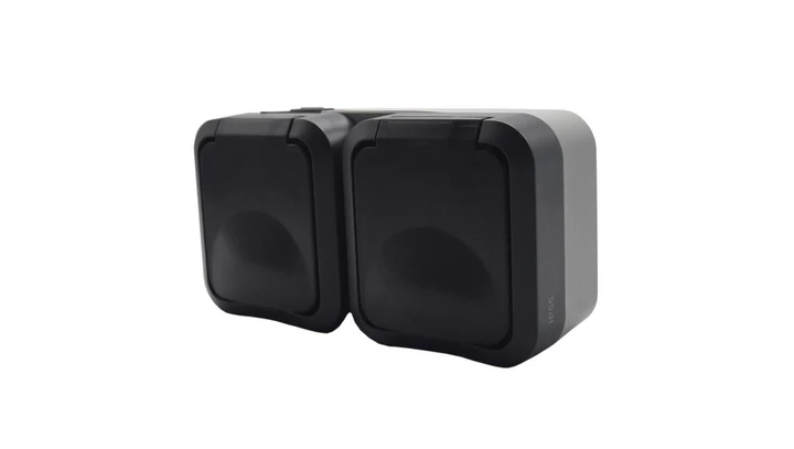 Gniazdo z uziemieniem podwójne natynkowe Aqua Pro IP55 szaro grafitowe klapka dymna / 60327