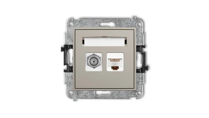 ICON Mechanizm gniazda antenowego poj. typu F (SAT) + gniazda komp. poj. 1xRJ45, kat. 5e, 8-stykowy taupe 60IGFK-1