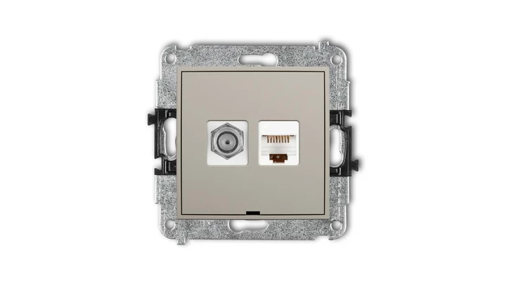 ICON Mechanizm gniazda antenowego poj. typu F (SAT) + gniazda komp. poj. 1xRJ45, kat. 5e, 8-stykowy, bez opisu taupe 60IGFKBO-1