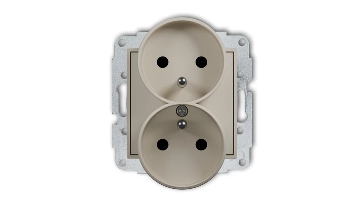 ICON Mechanizm gniazda podwójnego do ramki z uziemieniem 2x(2P+Z) (przesłony torów prądowych) taupe 60IGPR-2zp