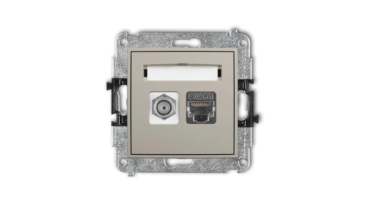 ICON Mechanizm gniazda antenowego poj. typu F (SAT) + gniazda komp. poj. 1xRJ45, kat. 6 ekranowany, 8-stykowy taupe 60IGFK-5