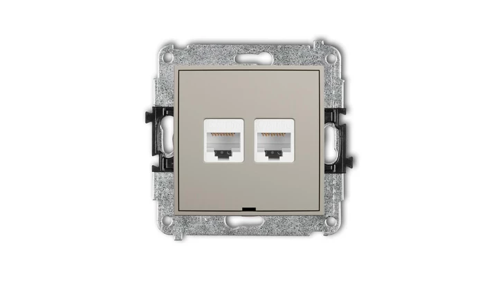 ICON Mechanizm gniazda komputerowego podwójnego 2xRJ45, kat. 5e, 8-stykowy, bez pola opisowego taupe 60IGKBO-2