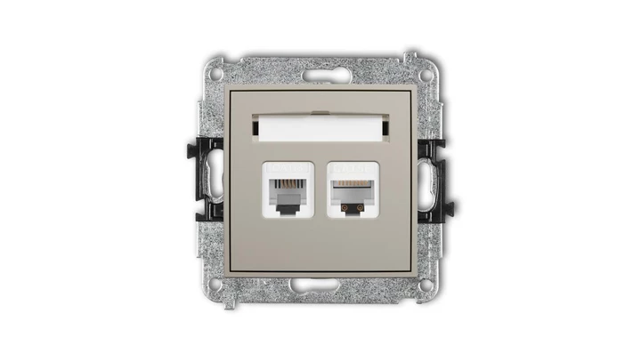 ICON Mechanizm gniazda telefonicznego poj. 1xRJ11 + komputerowego poj. 1xRJ45, kat. 5e, 8-stykowy, beznarzędziowe taupe 60IGTK