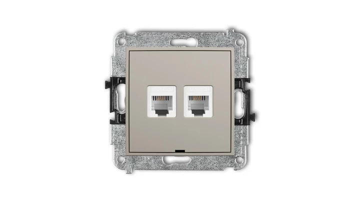 ICON Mechanizm gniazda telefonicznego podwójnego 2xRJ11, 4-stykowy, beznarzędziowe, bez pola opisowego taupe 60IGTBO-2