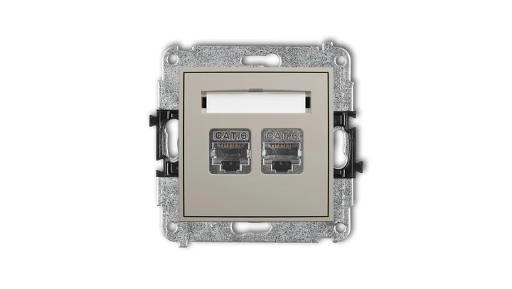 ICON Mechanizm gniazda komputerowego podwójnego 2xRJ45, kat. 6, ekranowany, 8-stykowy taupe 60IGK-6