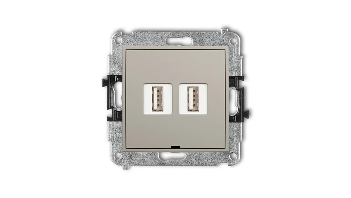 ICON Mechanizm gniazda podwójnego 2xUSB A-A 2.0, bez pola opisowego taupe 60IGUSBBO-2