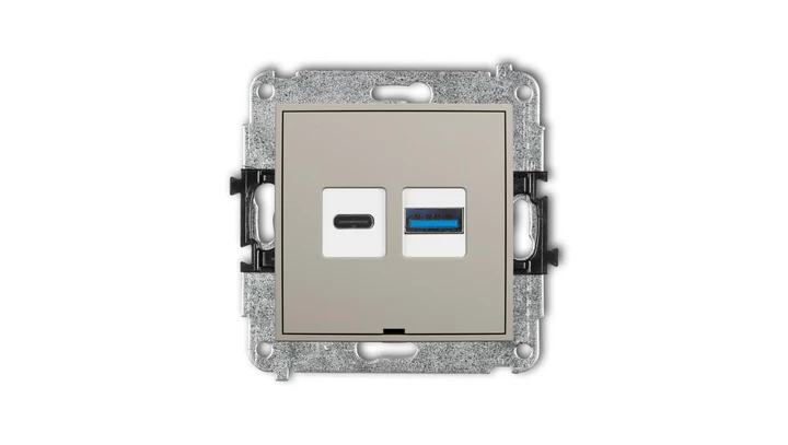 ICON Mechanizm ładowarki USB podwójnej USB C + USB A, 20W max., bez pola opisowego taupe 60ICUSBBO-8