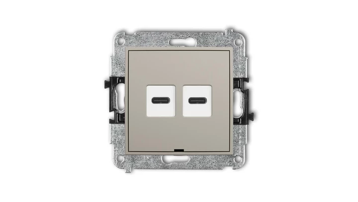 ICON Mechanizm ładowarki USB podwójnej 2xUSB C, 20W max., bez pola opisowego taupe 60ICUSBBO-7