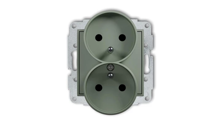 ICON Mechanizm gniazda podwójnego do ramki z uziemieniem 2x(2P+Z) (przesłony torów prądowych) szałwiowy 61IGPR-2zp
