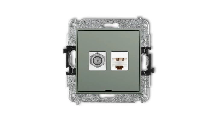 ICON Mechanizm gniazda antenowego F (SAT) + gniazda komp. poj. 1xRJ45, kat. 5e, 8-stykowy, bez opisu szałwiowy 61IGFKBO-1