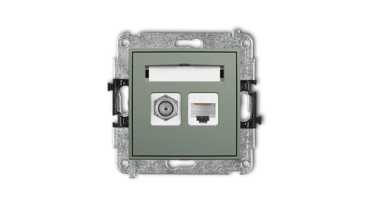 ICON Mechanizm gniazda antenowego poj. typu F (SAT) + gniazda komp. poj. 1xRJ45, kat. 6, 8-stykowy szałwiowy 61IGFK-3