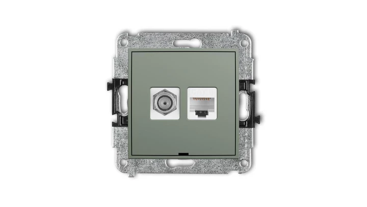 ICON Mechanizm gniazda antenowego F (SAT) + gniazda komp. poj. 1xRJ45, kat. 6, 8-stykowy, bez opisu szałwiowy 61IGFKBO-3
