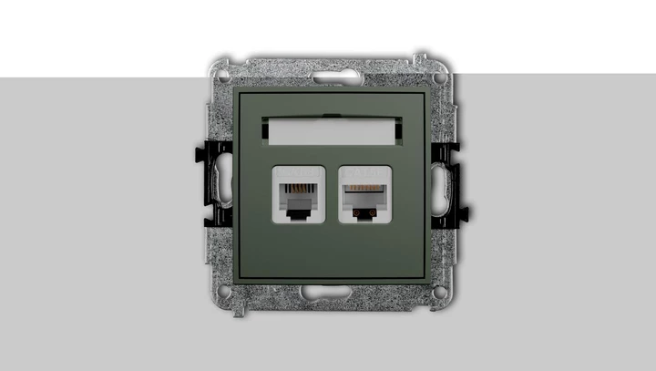 ICON Mechanizm gniazda telefonicznego 1xRJ11 + komputerowego poj. 1xRJ45, kat. 5e, 8-stykowy, beznarzędziowe szałwiowy 61IGTK