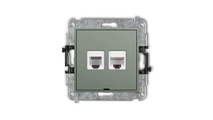ICON Mechanizm gniazda telefonicznego 1xRJ11 + komp. poj. 1xRJ45 kat. 5e 8-stykowy, beznarzędziowe, bez opisu szałwiowy 61IGTKBO