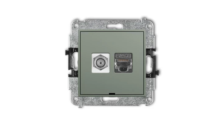 ICON Mechanizm gniazda antenowego F (SAT) + gniazda komp. 1xRJ45, kat. 6 ekranowany, 8-stykowy, bez opisu szałwiowy 61IGFKBO-5