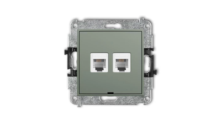 ICON Mechanizm gniazda telefonicznego podwójnego 2xRJ11, 4-stykowy, beznarzędziowe, bez pola opisowego szałwiowy 61IGTBO-2