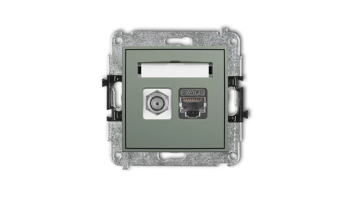 ICON Mechanizm gniazda antenowego poj. typu F (SAT) + gniazda komp. poj. 1xRJ45, kat. 6 ekranowany, 8-stykowy szałwiowy 61IGFK-5
